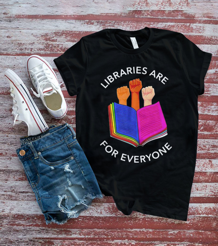 Libraries Are For Everyone Diverse Unity Open Book Fists T-Shirt