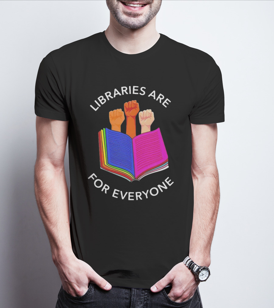 Libraries Are For Everyone Diverse Unity Open Book Fists T-Shirt