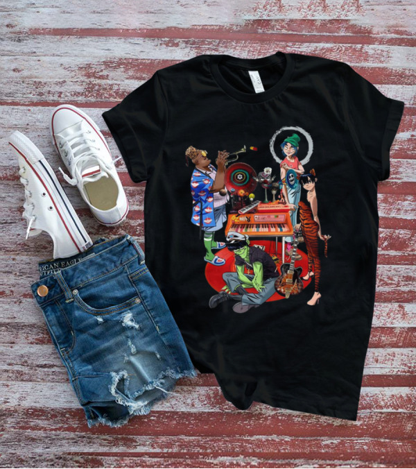 Gorillaz Song Machine Band Characters Keyboard And Trombone T-Shirt
