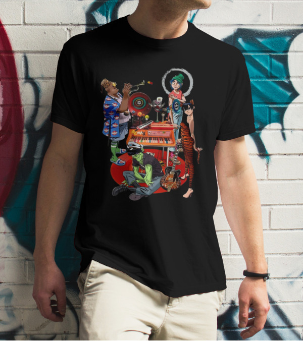 Gorillaz Song Machine Band Characters Keyboard And Trombone T-Shirt