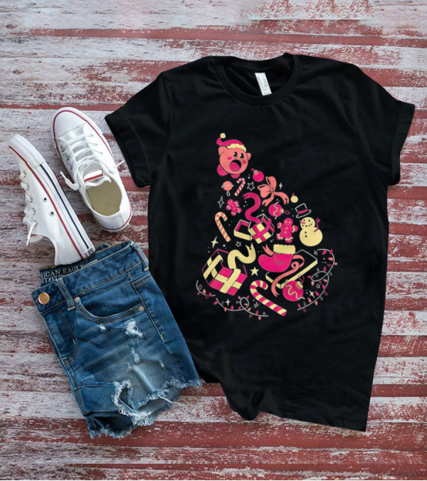 Kirby Christmas Santa Hat And Holiday Icons T-Shirt