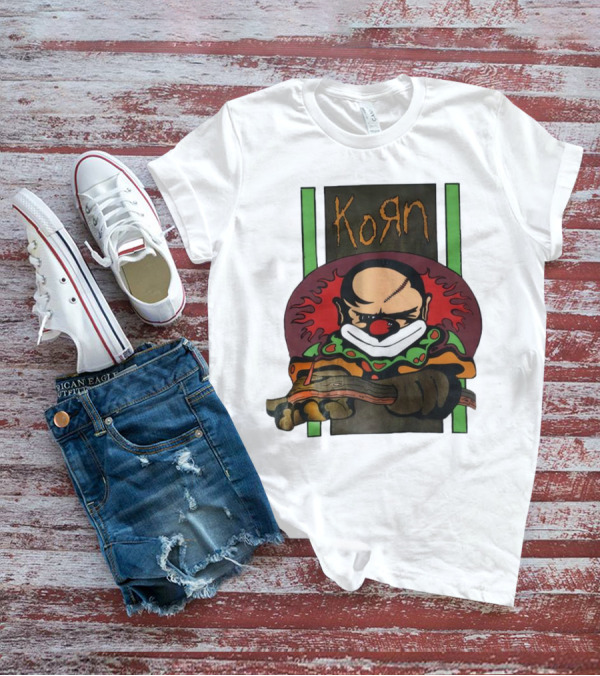 Korn Clown Vintage Evil Clown With Red Nose And Stitched Head T-Shirt