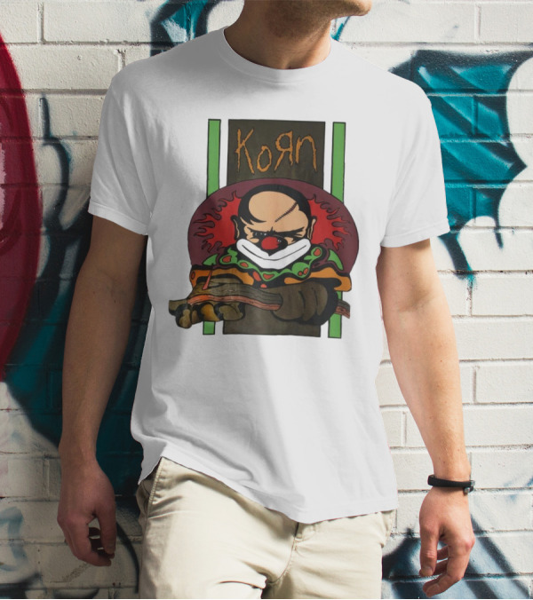 Korn Clown Vintage Evil Clown With Red Nose And Stitched Head T-Shirt