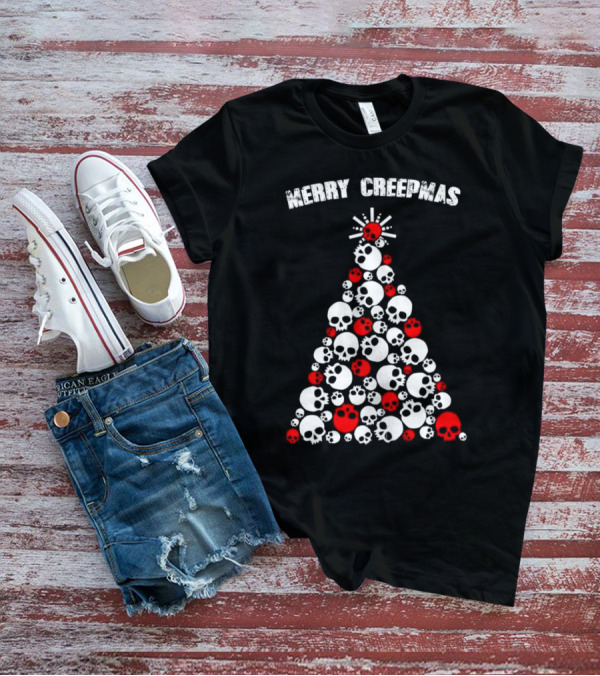 Merry Creepmas Skull Christmas Tree T-Shirt