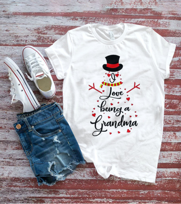 I Love Being A Grandma Snowman Hearts T-Shirt