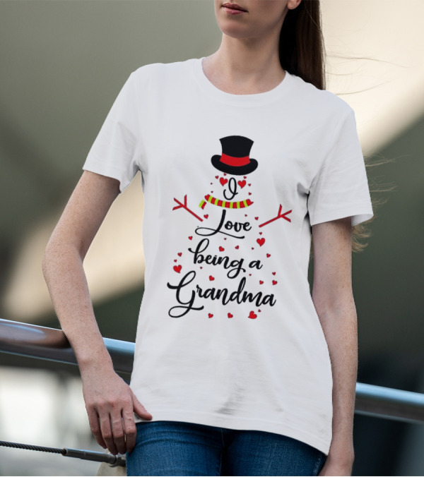 I Love Being A Grandma Snowman Hearts T-Shirt