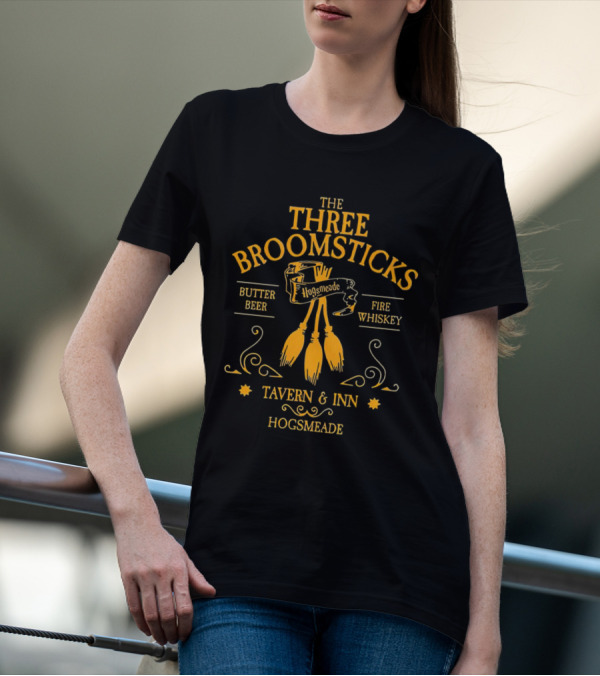 THE THREE BROOMSTICKS HOGSMEADE TAVERN And INN BUTTER BEER FIRE WHISKEY T-Shirt