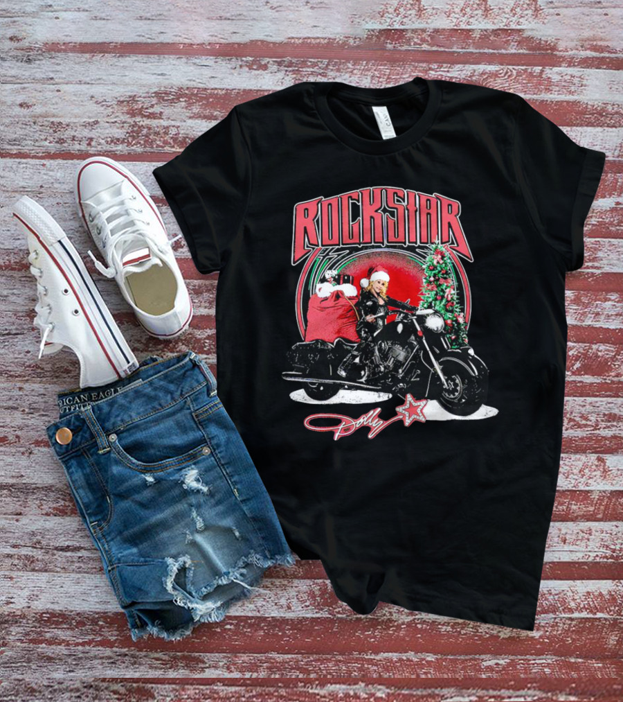 Rockstar Dolly Christmas Motorcycle Santa Holiday T-Shirt