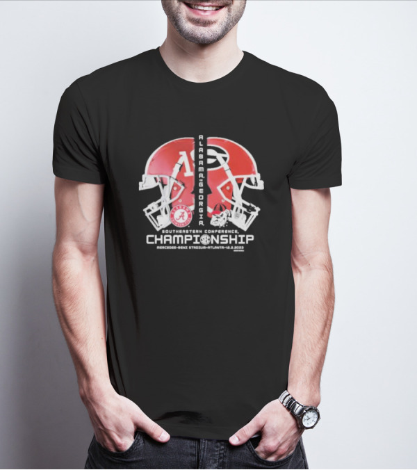 Alabama Georgia Southeastern Conference Championship Mercedes Benz Stadium Atlanta 12.2.2023 Helmet Match Up T-Shirt