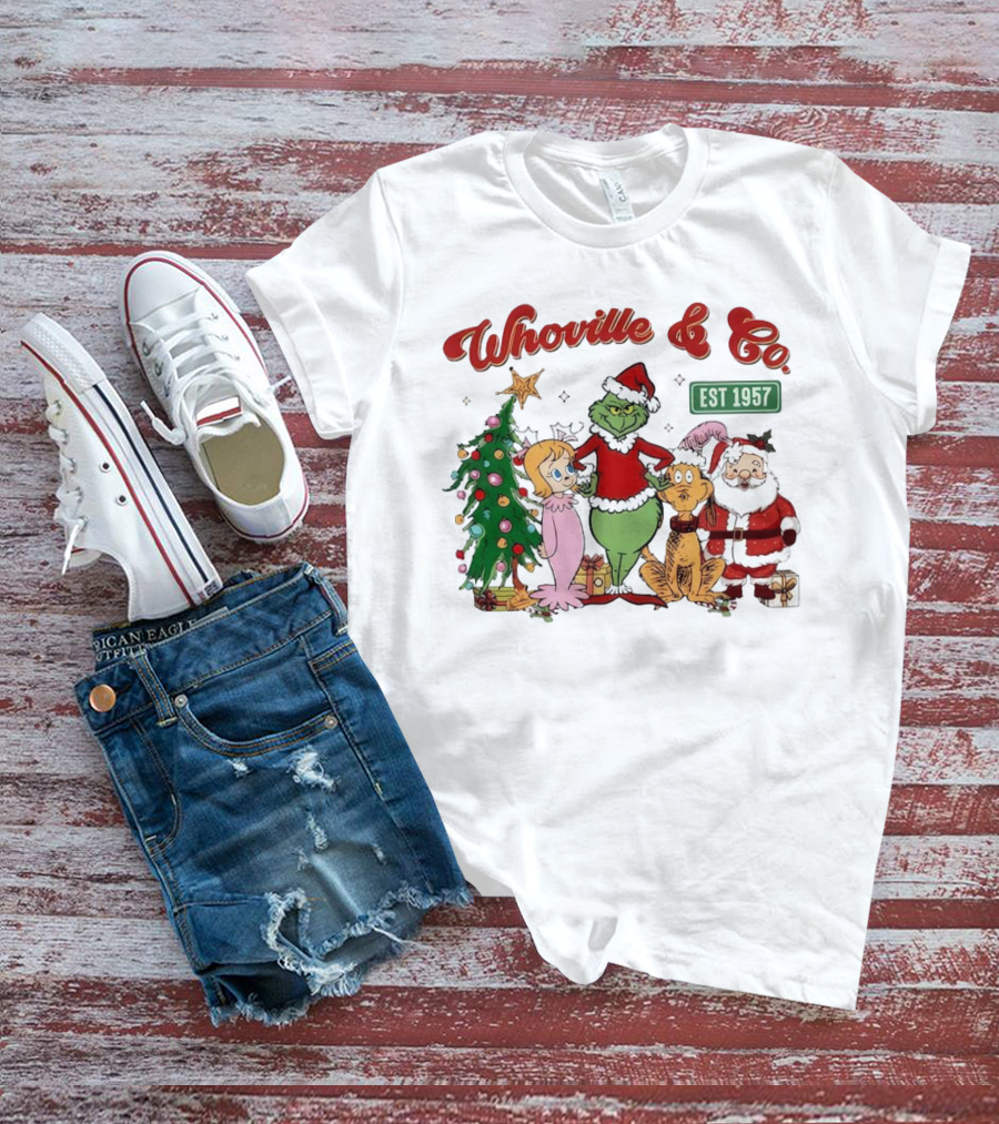 Whoville And Co Est 1957 Grinch Santa Max Cindy-Lou Christmas Tree T-Shirt