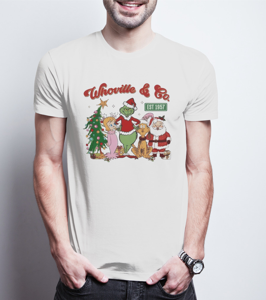 Whoville And Co Est 1957 Grinch Santa Max Cindy-Lou Christmas Tree T-Shirt