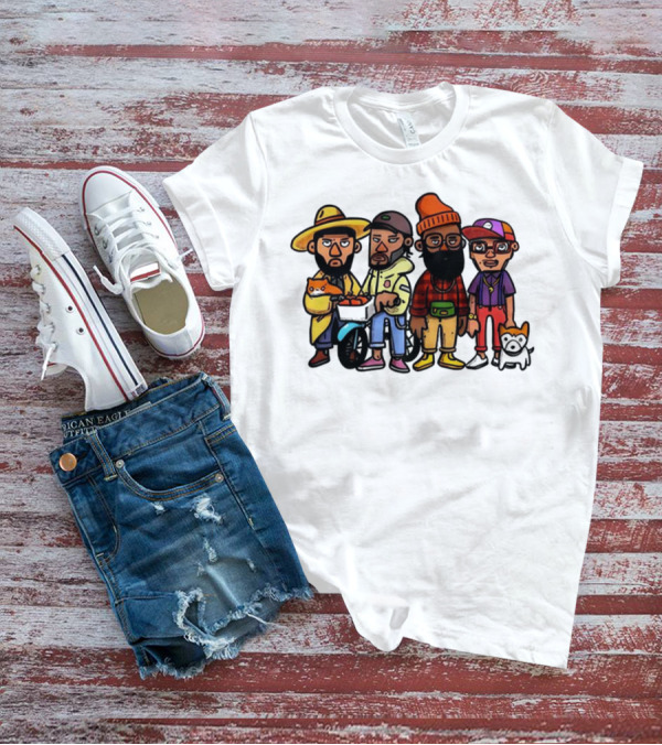Hipster Clips Cartoon Characters With Pets And Accessories T-Shirt