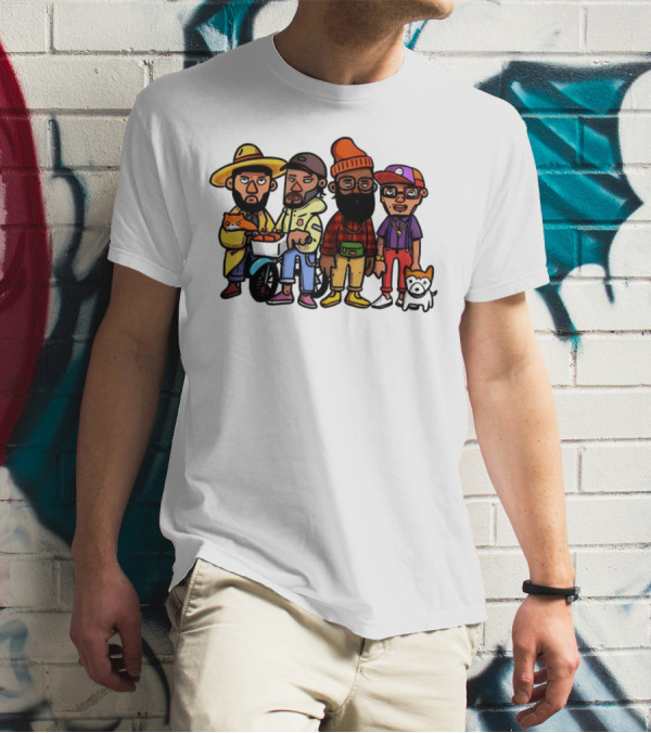 Hipster Clips Cartoon Characters With Pets And Accessories T-Shirt