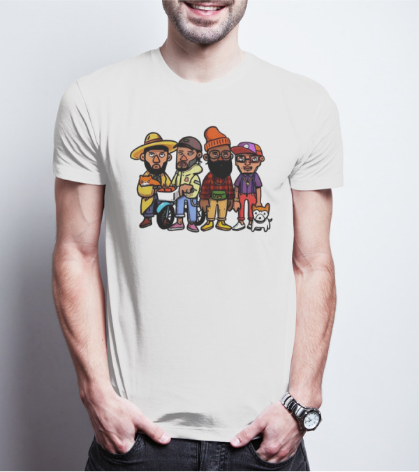 Hipster Clips Cartoon Characters With Pets And Accessories T-Shirt