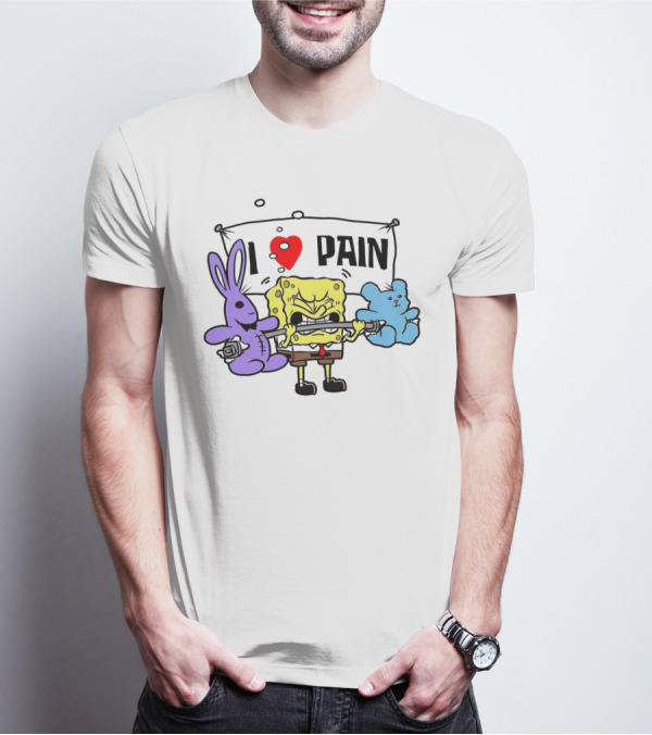 SpongeBob I Love Pain Weightlifting With Purple Bunny And Blue Bear T-Shirt