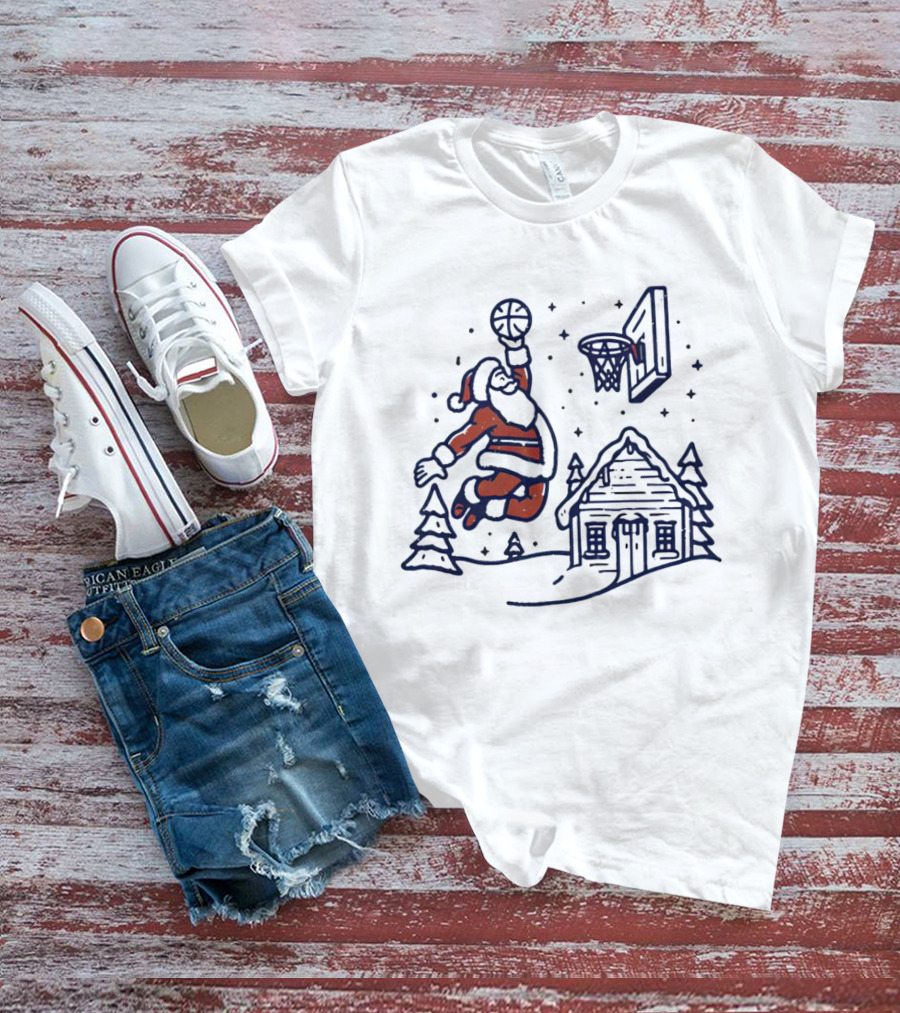 Basketball Santa Dunking By Christmas Cabin T-Shirt