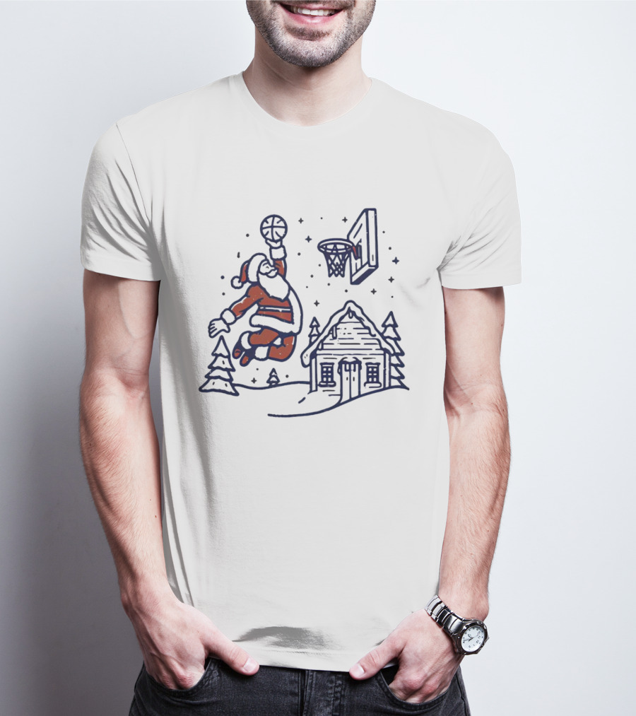 Basketball Santa Dunking By Christmas Cabin T-Shirt