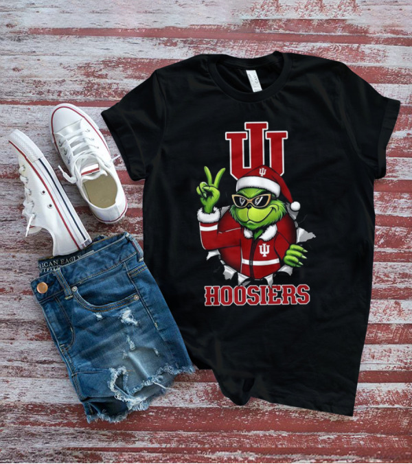 Grinch Indiana Hoosiers Christmas IU Santa T-Shirt