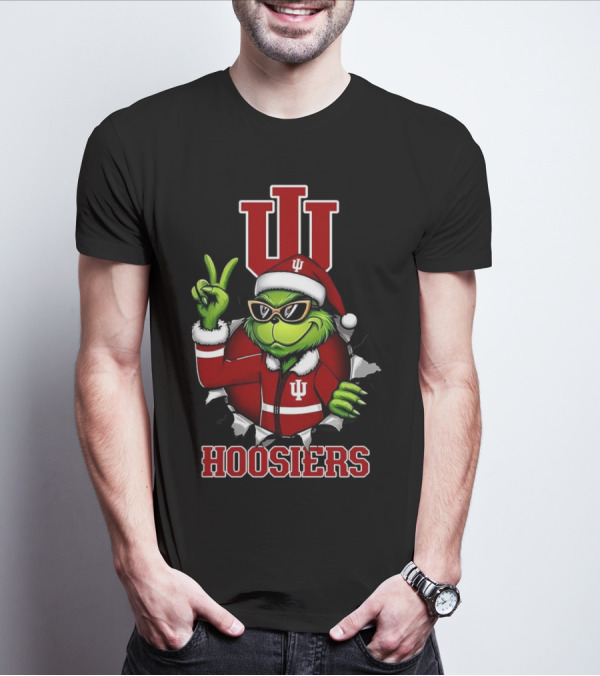 Grinch Indiana Hoosiers Christmas IU Santa T-Shirt