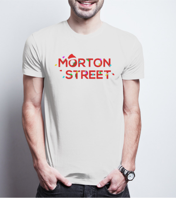 Morton Street Christmas Lights And Santa Hat T-Shirt