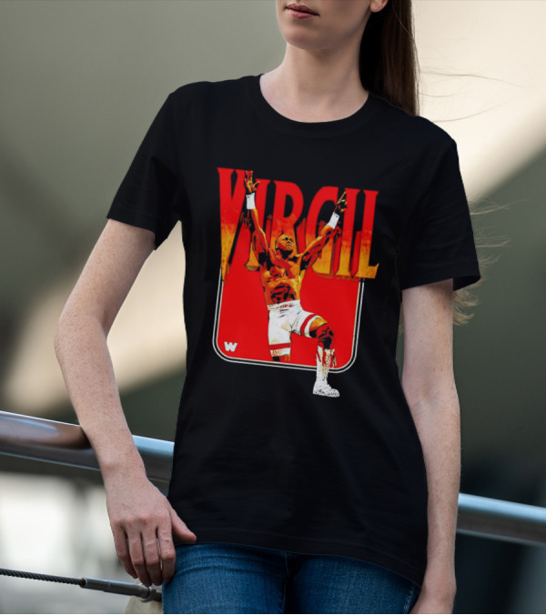 Virgil Wrestling Iconic Pose With Red Background And White Boots T-Shirt