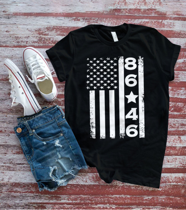 8646 Impeach Biden 46 Distressed American Flag T-Shirt