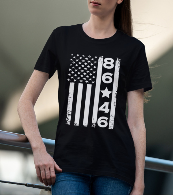 8646 Impeach Biden 46 Distressed American Flag T-Shirt