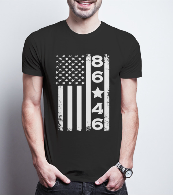 8646 Impeach Biden 46 Distressed American Flag T-Shirt