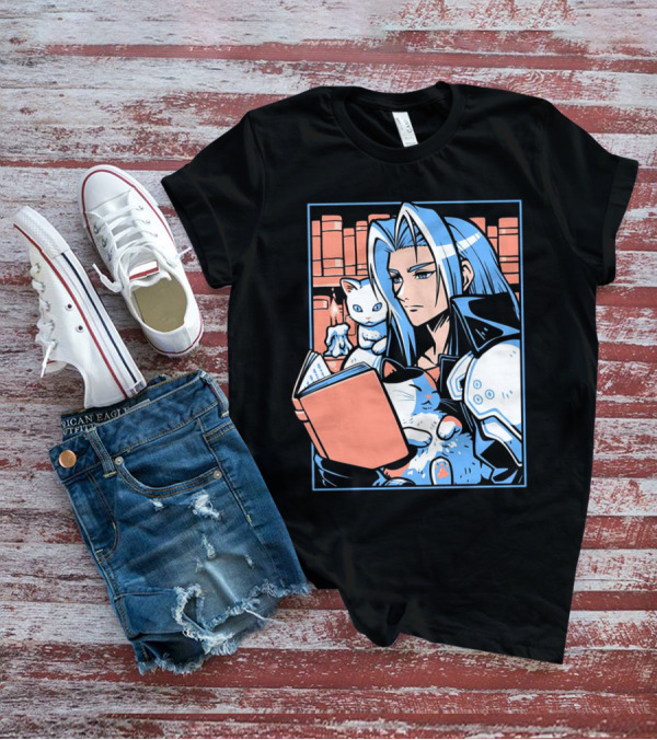 Sephiroth Reading In Basement Library With Cats And Books T-Shirt