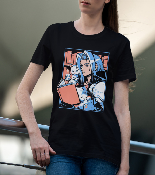 Sephiroth Reading In Basement Library With Cats And Books T-Shirt