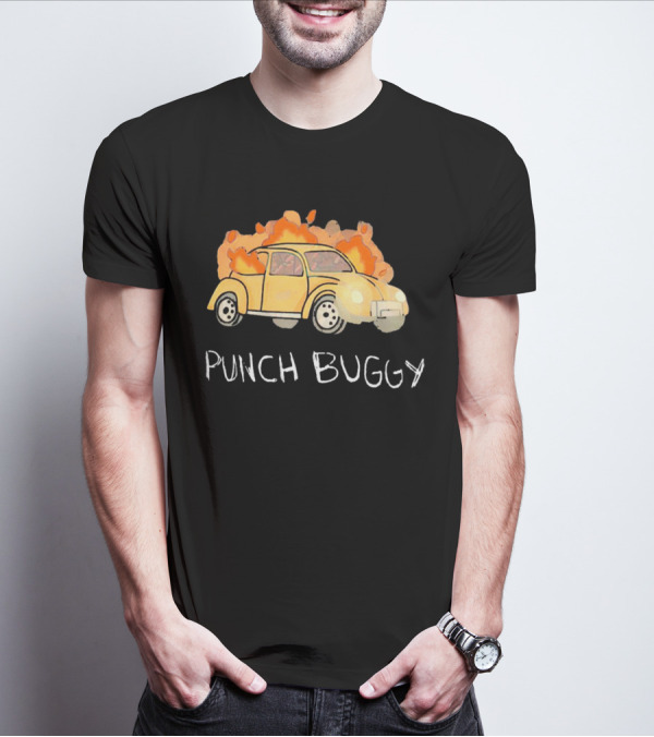 Punch Buggy Car On Fire Iconic Flames Image T-Shirt