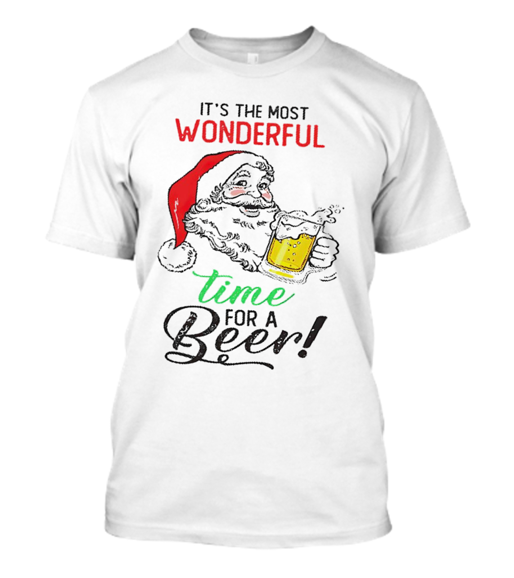 It's The Most Wonderful Time For A Beer Santa Drinking Xmas T-Shirt