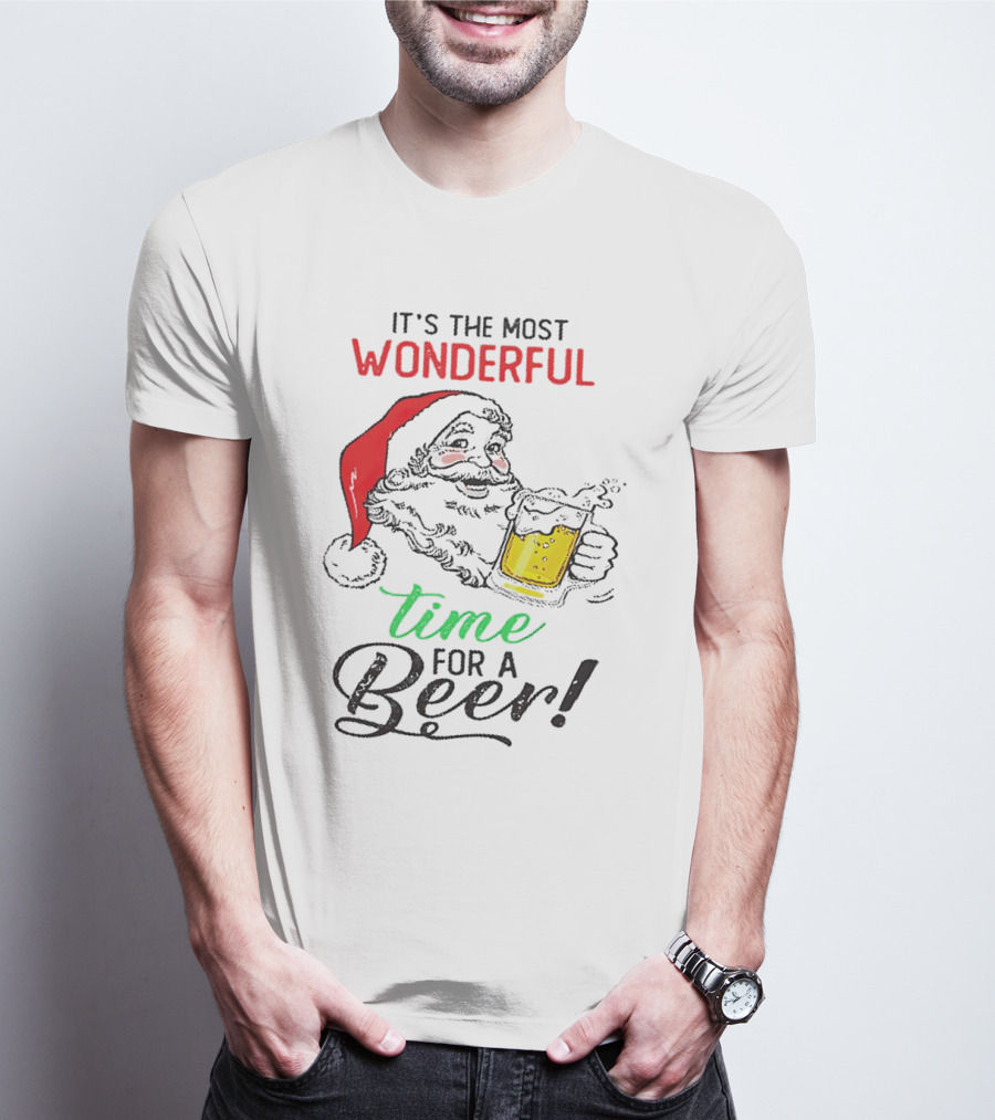 It's The Most Wonderful Time For A Beer Santa Drinking Xmas T-Shirt