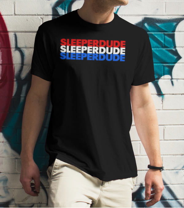SLEEPERDUDE Red White Blue Stacked Text T-Shirt