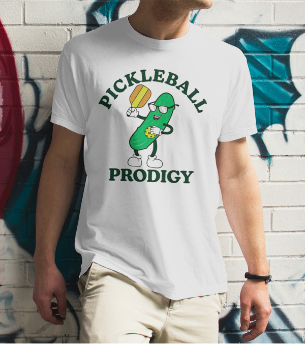 PICKLEBALL PRODIGY FUN PICKLE CHARACTER WITH PADDLE AND SUNGLASSES T-Shirt