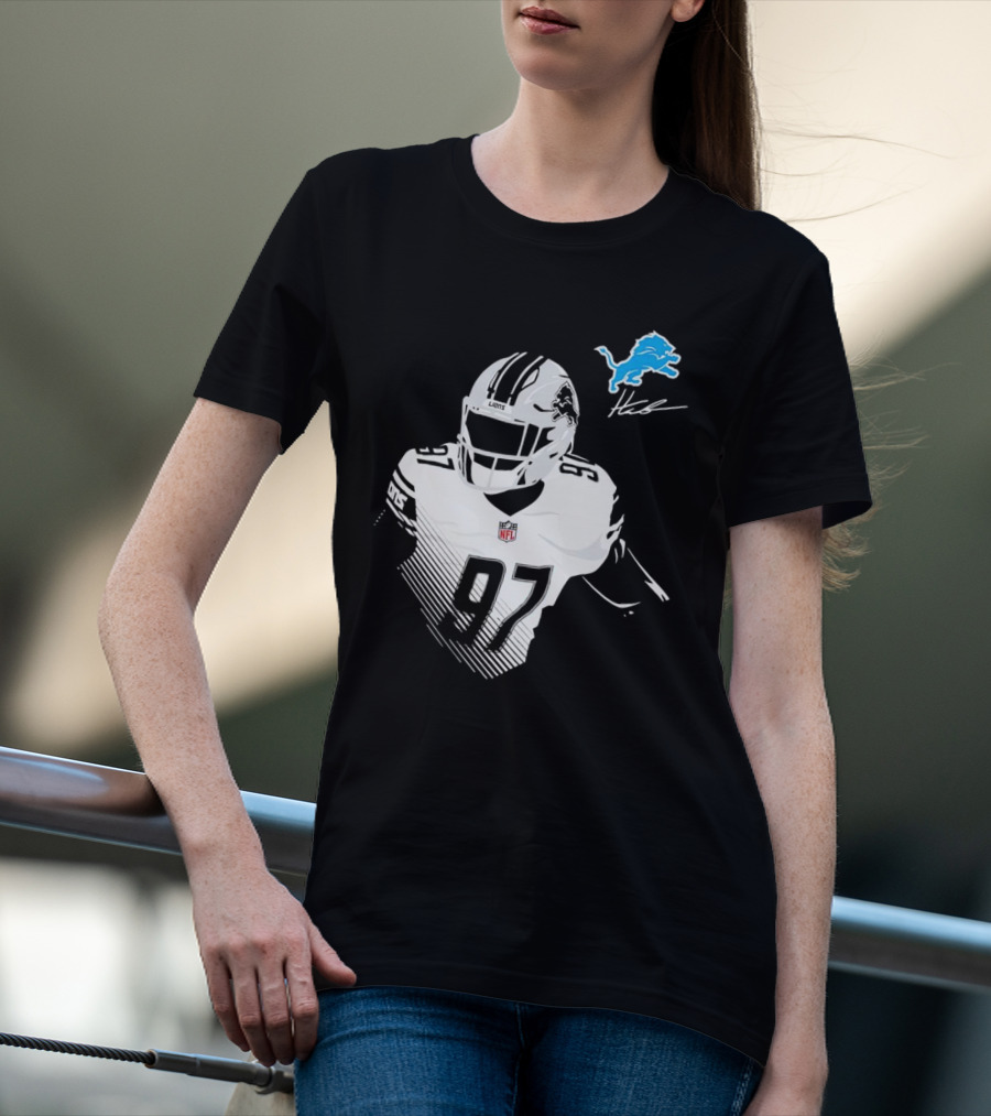 Aidan Hutchinson #97 Detroit Lions NFL Blue Lion Logo Football Player T-Shirt