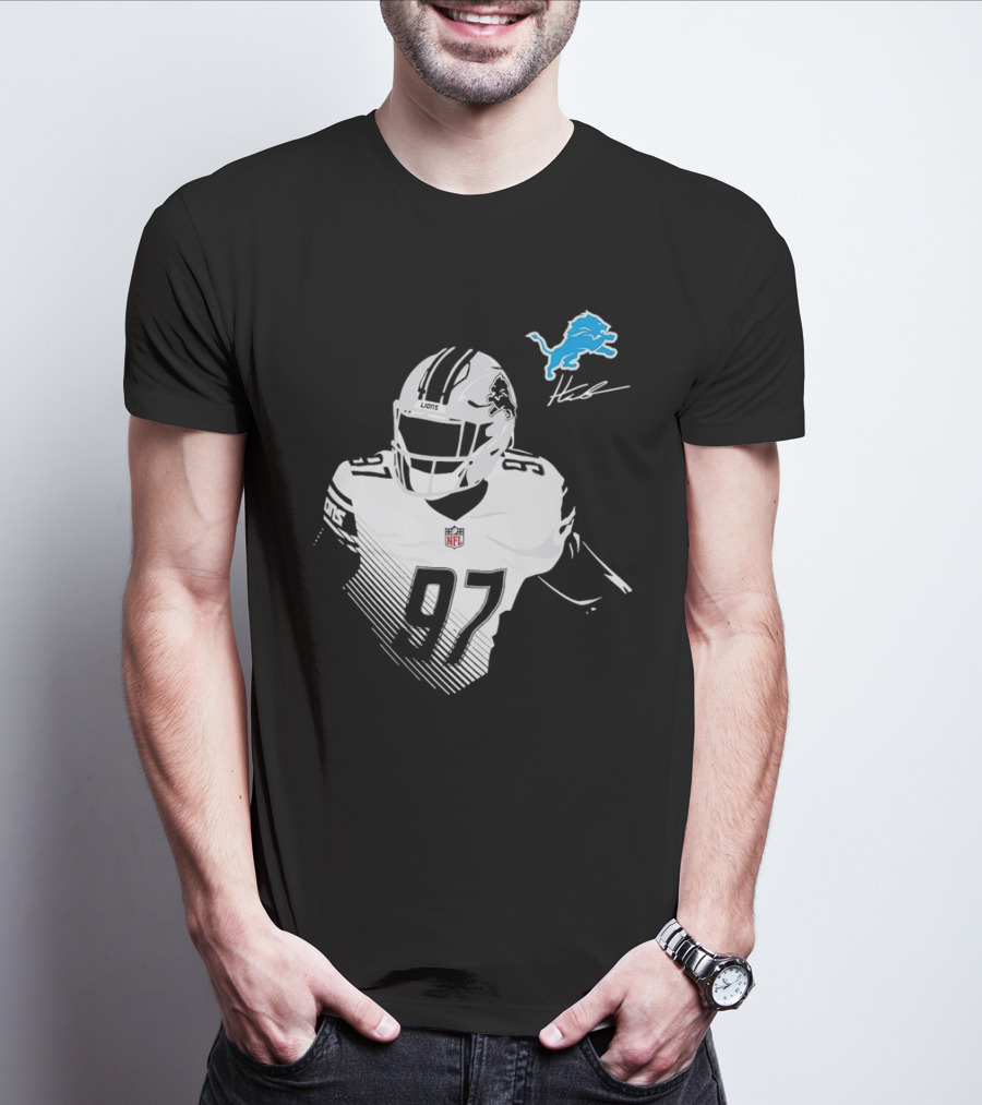 Aidan Hutchinson #97 Detroit Lions NFL Blue Lion Logo Football Player T-Shirt
