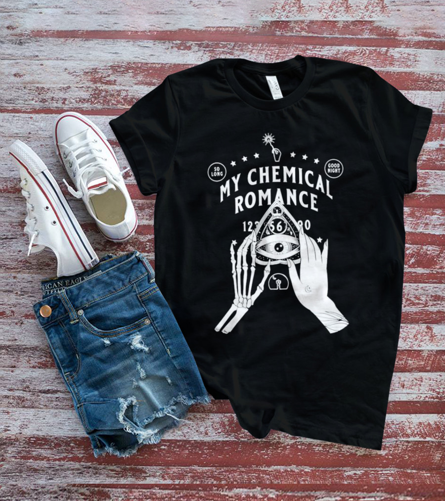 My Chemical Romance Ouija Planchette So Long Good Night Skeleton Hand 1234567890 T-Shirt
