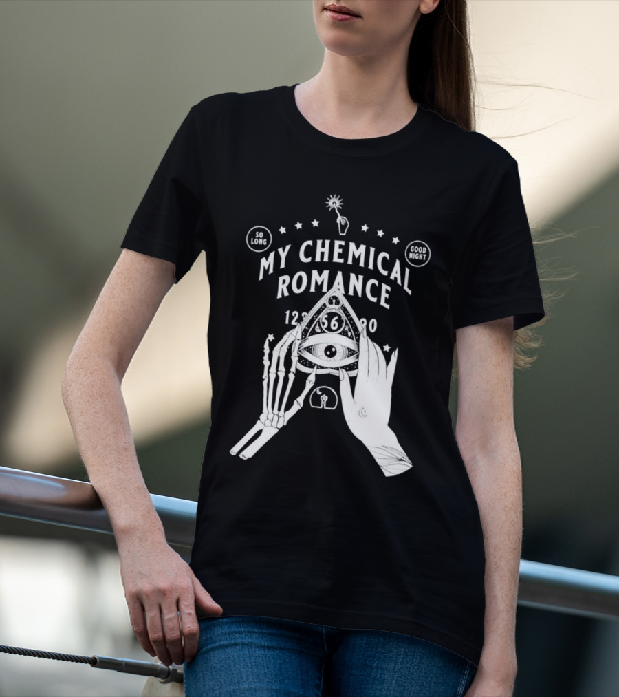 My Chemical Romance Ouija Planchette So Long Good Night Skeleton Hand 1234567890 T-Shirt