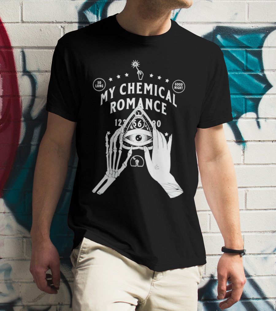 My Chemical Romance Ouija Planchette So Long Good Night Skeleton Hand 1234567890 T-Shirt