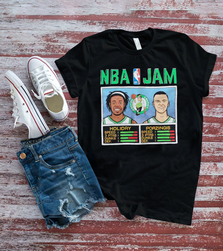 NBA Jam Celtics Holiday Porzingis Stats T-Shirt