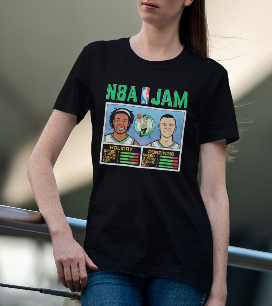 NBA Jam Celtics Holiday Porzingis Stats T-Shirt