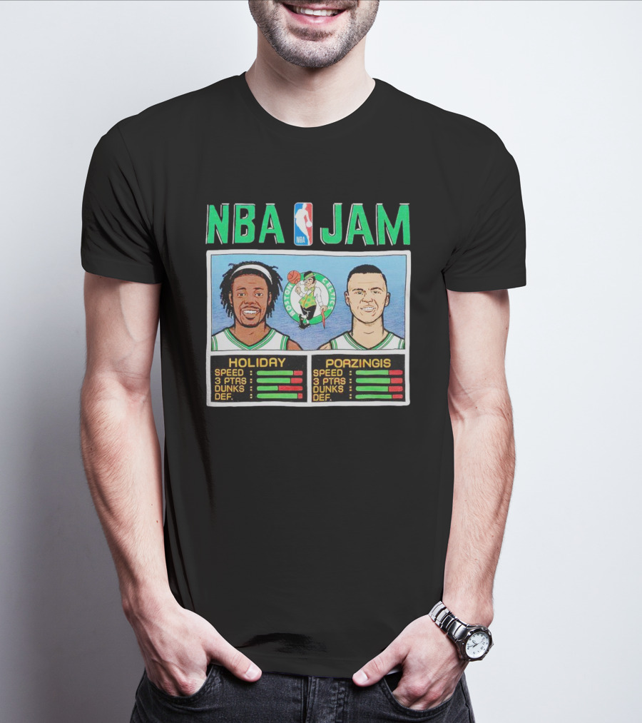 NBA Jam Celtics Holiday Porzingis Stats T-Shirt