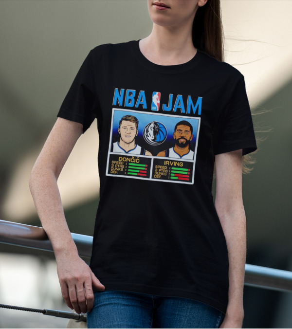 NBA Jam Mavericks Luka Dončić Kyrie Irving Stats T-Shirt