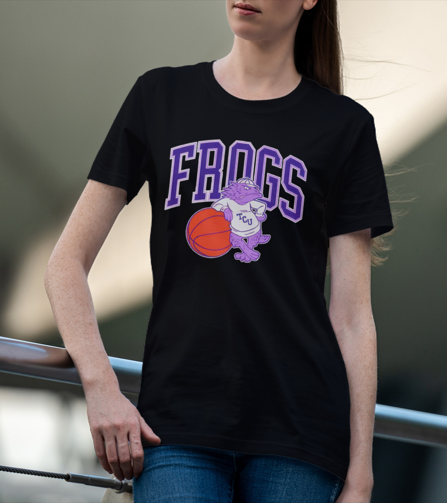 TCU Frogs Basketball Mascot With Purple Horned Frog And Ball T-Shirt