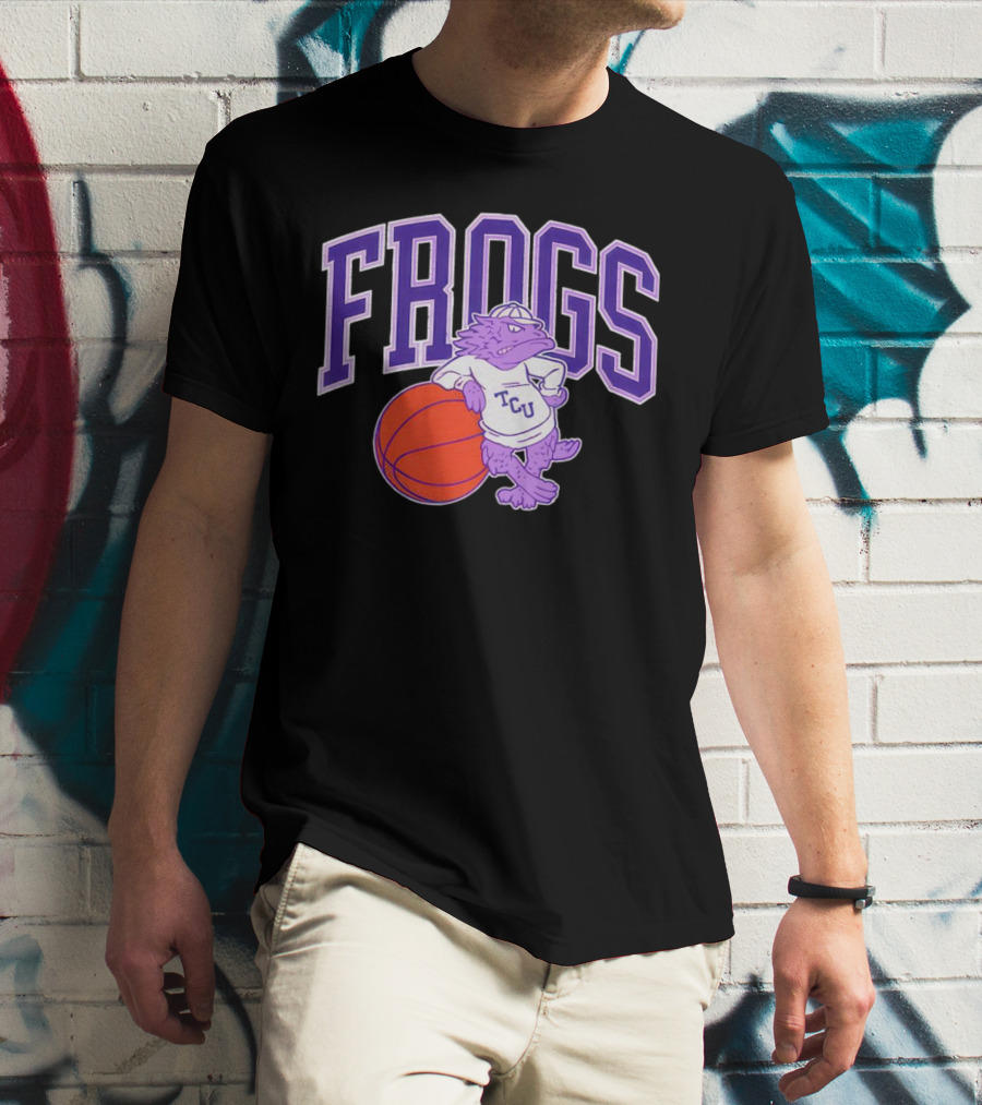 TCU Frogs Basketball Mascot With Purple Horned Frog And Ball T-Shirt