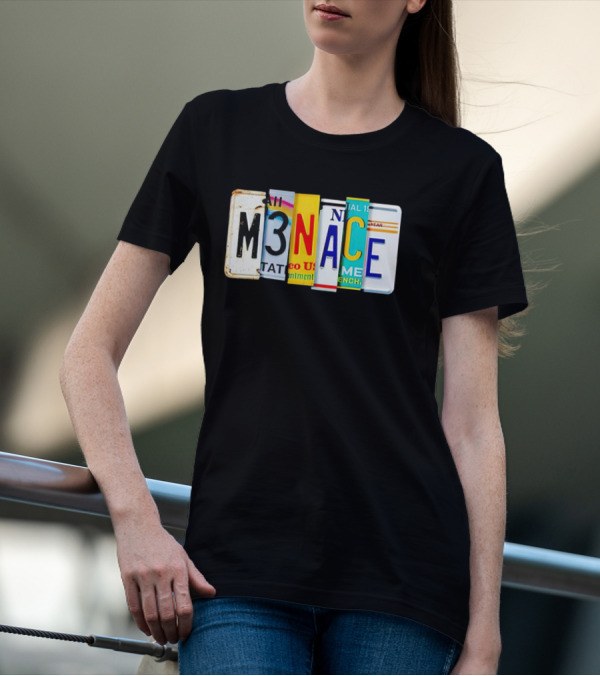 M3NACE License Plate Collage Text T-Shirt