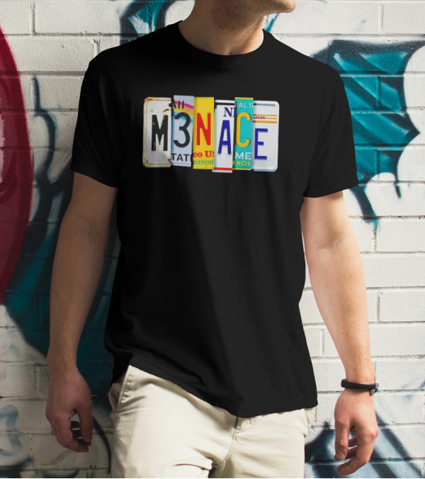 M3NACE License Plate Collage Text T-Shirt