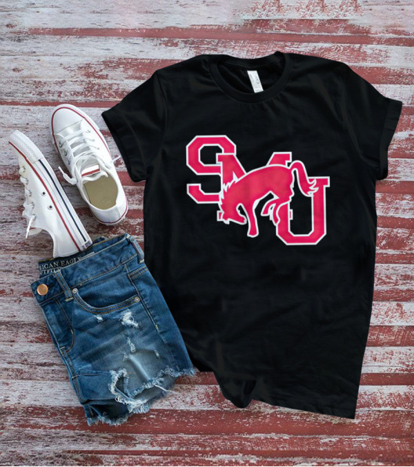 SMU Mustangs Red Logo With Jumping Mustang T-Shirt