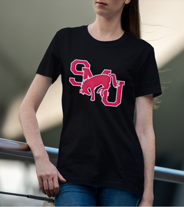SMU Mustangs Red Logo With Jumping Mustang T-Shirt